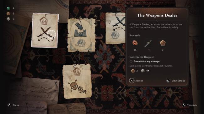 Selecting Weapons Dealer co<em></em>ntract mission found at Co<em></em>ntract board in Assassin's Creed Mirage
