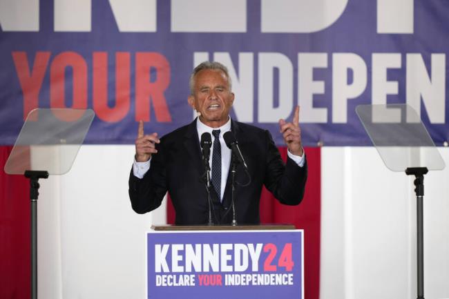 Presidential candidate Robert F. Kennedy, Jr. speaks during a campaign event at Independence Mall, Monday, Oct. 9, 2023, in Philadelphia. (AP Photo/Matt Rourke)