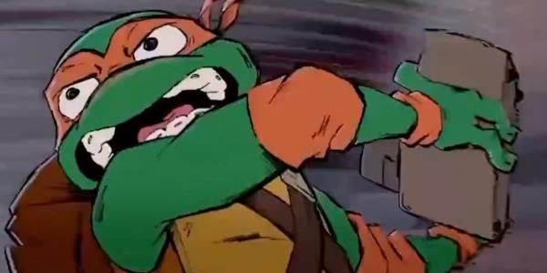 Michaelangelo angry with a brick in Tales of the Teenage Mutant Ninja Turtles