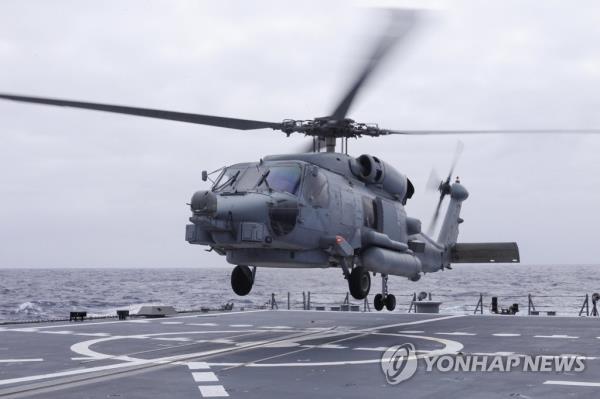 This July 15, 2022, file photo, provided by the Navy, shows an MH-60R Seahawk helicopter. (PHOTO NOT FOR SALE) (Yonhap)
