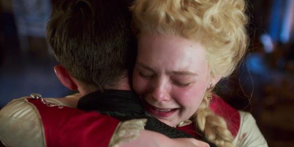 Catherine and Peter hug in The Great