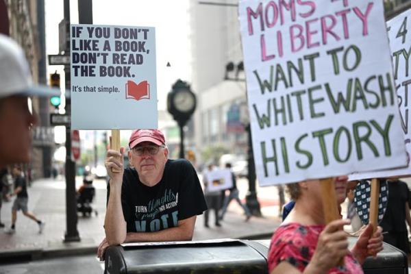 The Moms for Liberty co<em></em>nvention drew hundreds of protesters this week who object to the group's efforts to ban books.