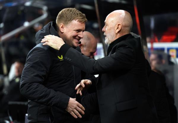AC Milan boss Stefano Pioli, right, left St James’ Park with mixed feelings (Owen Humphreys/PA)