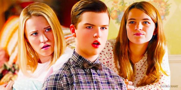 Mandy, Sheldon, and Missy looking surprised in Young Sheldon 